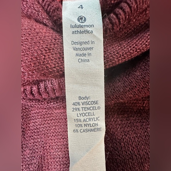 Cashmere Blend Lululemon Sweet Savasana Pullover Hoodie Sweater Size 4 Burgundy - Picture 11 of 11